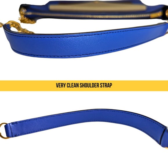 Celine Tri-Color Blue Leather Envelope Pocket Clutch on a Gold Chain - Picture 10 of 14